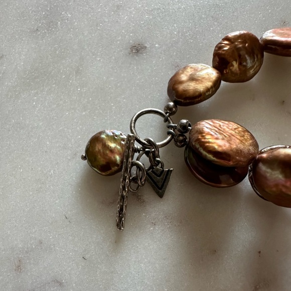 Silpada Sterling Silver Coin Copper Pearl & Smokey Quartz Beaded Bracelet - Picture 5 of 7